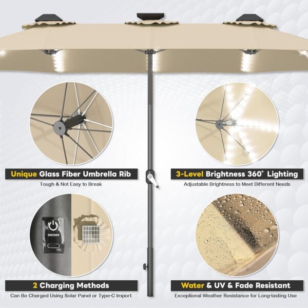4eddcccb68bf428fb0e8ddc4c7d37a13 15ft Patio Umbrella with Solar Lights, Large Double Umbrella Outdoor, Rectangle 180”x106” Umbrellas with 156 PCS LED Lights and Crank Handle for Backyard Deck Pool Shade in Black(1.9′′ Pole)