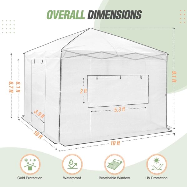 4ee3ef93a6af452badebd6e8ede68c47 EAGLE PEAK 6×4 Portable Walk-in Greenhouse, Pop-up Indoor Outdoor Garden Green House, Zippered Door and Windows, PE Cover, White