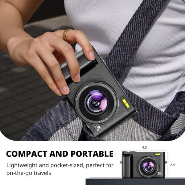 4f6dcb30663147569e64489664d92cac 4K Digital Camera for Photography Autofocus, 2024 Latest 48MP Vlogging Camera for YouTube with SD Card, 2 Batteries, 3′′ 180°Flip Screen Compact Travel Camera for Teens with 16X Zoom, Anti-Shake,Black