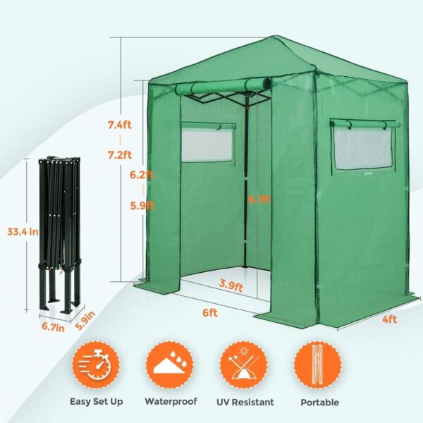 4f8508f08d274128b53b066d3848e837 EAGLE PEAK 6×4 Portable Walk-in Greenhouse, Pop-up Indoor Outdoor Garden Green House, Zippered Door and Windows, PE Cover, White
