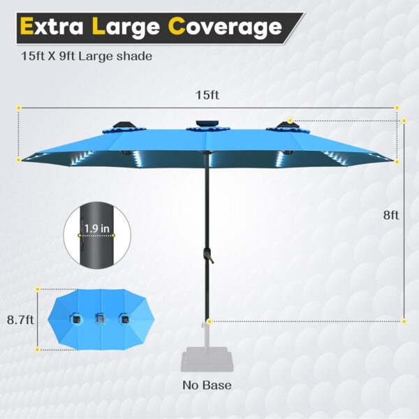 4fb61fe9a61d42d2b712052607f2445c 15ft Patio Umbrella with Solar Lights, Large Double Umbrella Outdoor, Rectangle 180”x106” Umbrellas with 156 PCS LED Lights and Crank Handle for Backyard Deck Pool Shade in Black(1.9′′ Pole)