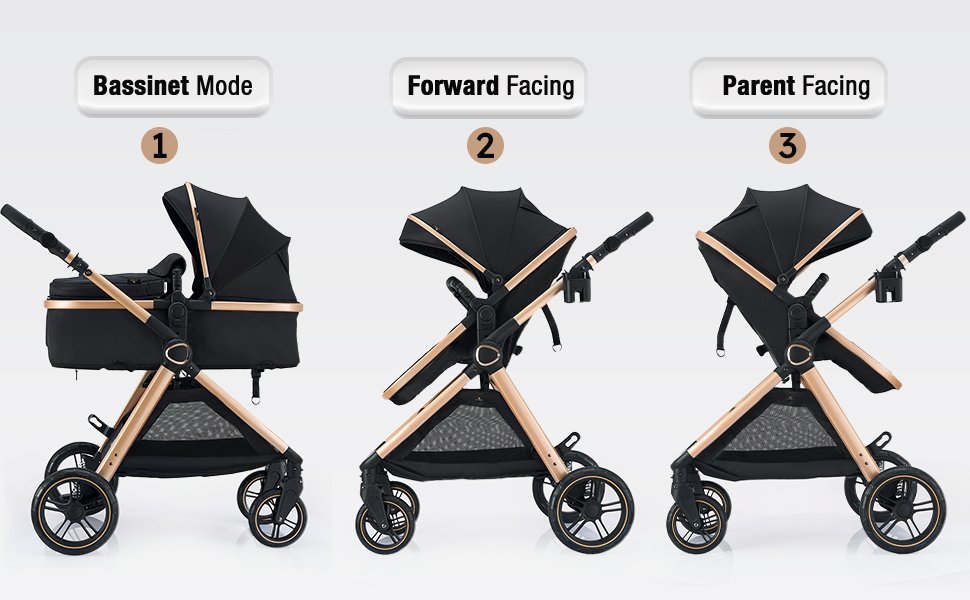 Accombe 2 in 1 Baby Stroller. Convertible Bassinet Pushchair for Infants and Newborns 0-36 Months…