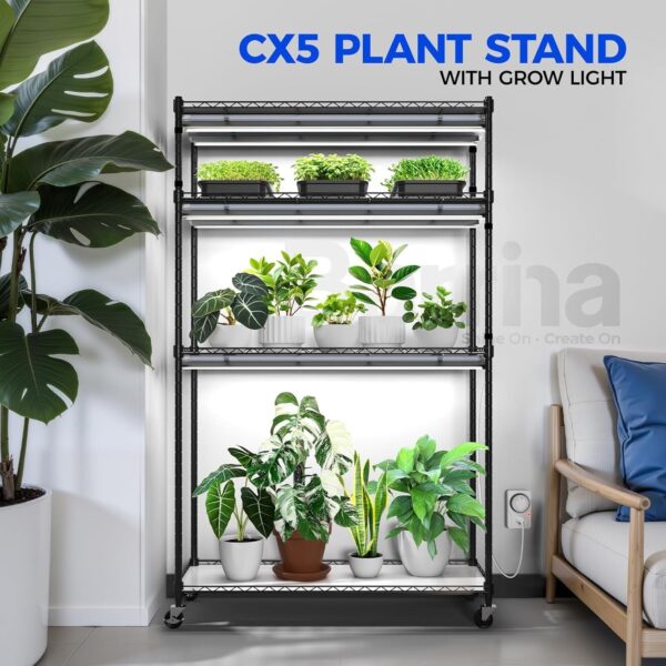 Barrina Mini Greenhouse with LED Grow Light for Indoor Plant, 4-Tier Portable Metal Plant Stand with Wheels, Plant Shelf with Tent, 6Pcs Plant Light with Timer and Thermo-Hygrometer, 35.4×13.8x59IN