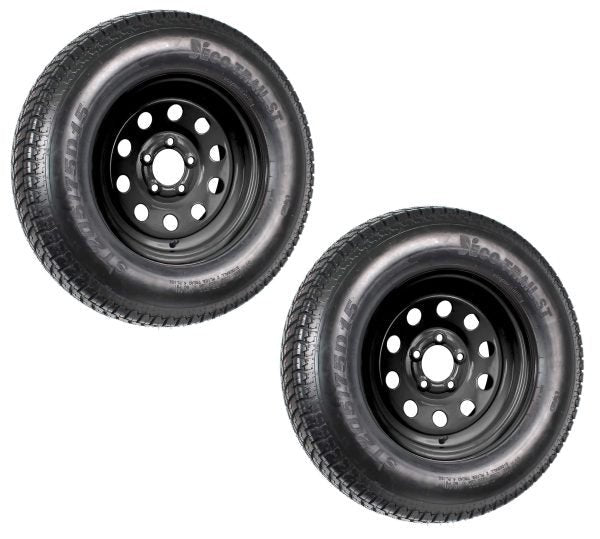 50791400ab8745eaaaddeac3542dfb72 2-Pk Trailer Tire On Black Wheel Modular Rim ST205/75D15 LRC 5 Lug On 4.5 15 x 5.