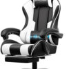 Gaming Chair, Computer Chair with Footrest and Lumbar Support, Height Adjustable Game Chair with 360°-Swivel Seat and Headrest and for Office or Gaming (Faux Leather, Black)