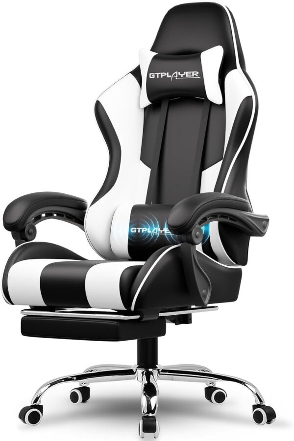 50aff9f9907441f8a19298ec45c86395 Gaming Chair, Computer Chair with Footrest and Lumbar Support, Height Adjustable Game Chair with 360°-Swivel Seat and Headrest and for Office or Gaming (Faux Leather, Black)