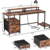 Furologee Computer Desk with Drawer and Power Outlets, 47′′ Office Desk with 2 Monitor Stands and Fabric File Cabinet, Writing Gaming Table with Shelves and 2 Hooks for Home Office, Rustic Brown