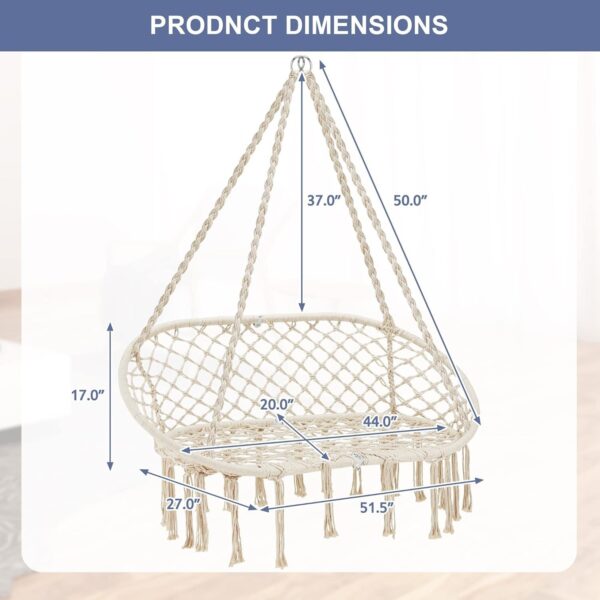 515f322dcded4f4dabdcea2af97a2cbe Hammock Chair Macrame Hanging Swing with Cushion,Hanging Cotton Ropes, Metal Frame, 450 lbs Capacity Indoor Outdoor, Patio, Balcony, Living,Deck, Yard, Garden(Double Swing) Beige