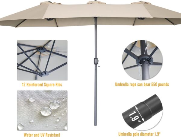 51ee2c36d1774c059d298dadcd3cb841 15ft Patio Umbrella with Solar Lights, Large Double Umbrella Outdoor, Rectangle 180”x106” Umbrellas with 156 PCS LED Lights and Crank Handle for Backyard Deck Pool Shade in Black(1.9′′ Pole)