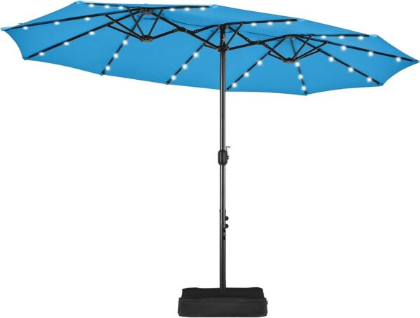 51fc4a1ceaea4ab4bd17d09b0c093e9c 15 ft Large Patio Umbrella with Solar Lights Double-Sided Outdoor Rectangle Market Umbrellas with 36 LED Lights/Base Included/Easy Crank for Patio Garden Yard Pool Lawn, Brown