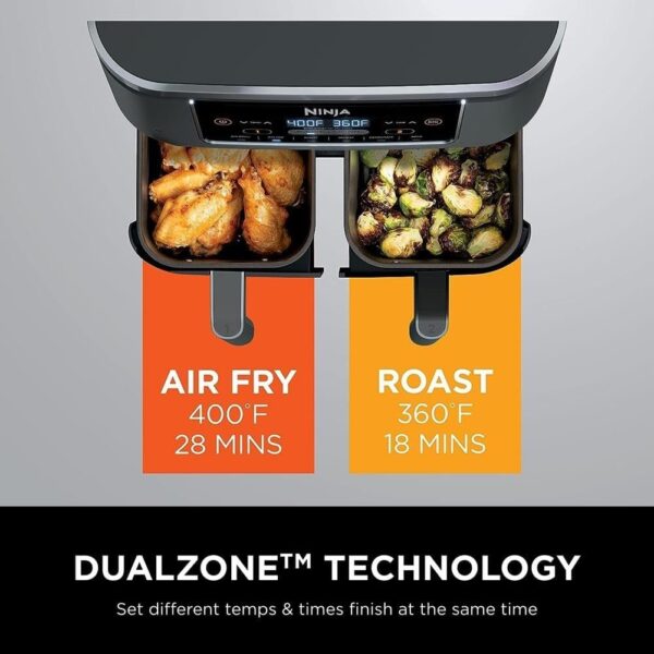 5236fc6a1113405abe33e8eb7e3b62e2 DZ401 Foodi 10 Quart 6-in-1 DualZone XL 2-Basket Air Fryer with 2 Independent Frying Baskets, Match Cook & Smart Finish to Roast, Broil, Dehydrate for Quick, Easy Family-Sized Meals, Grey