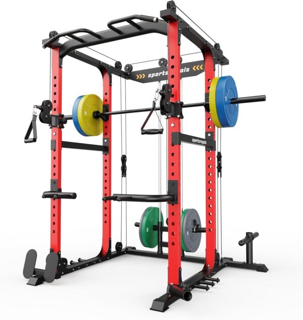 523955046f7c4ad28b49ad1e29dd324b Sportsroyals Power Cage,1600lbs Multi-Function Power Rack with Adjustable Cable Crossover System and More Training Attachment, Weight Cage for Home Gym