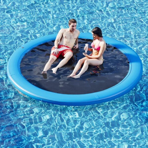 52768c2457304b468e9e7024ed8bf179 Round Inflatable Floating Dock, Sunchill Float Ring, Hammock Tanning Pool with 4in Woven Fabric, Manual Pump for 1-2 Min Quick Inflate/Deflate, Fits 2-8, Ideal for Lakes, Pools, Oceans