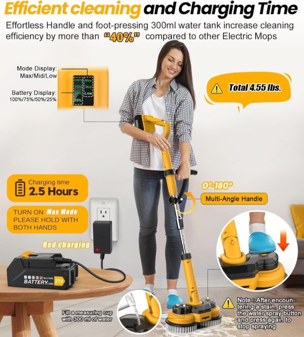 52dea54e8a204ba38a294e33f91b0db4 6000mAh Battery Electric Mop M1, 800RPM Cordless Electric Power Scrubber & Mops for Floor Cleaning, Best Automatic Spin Mops with Smart Display,Rotating Mop with LED Light & Water Spray-qimedo