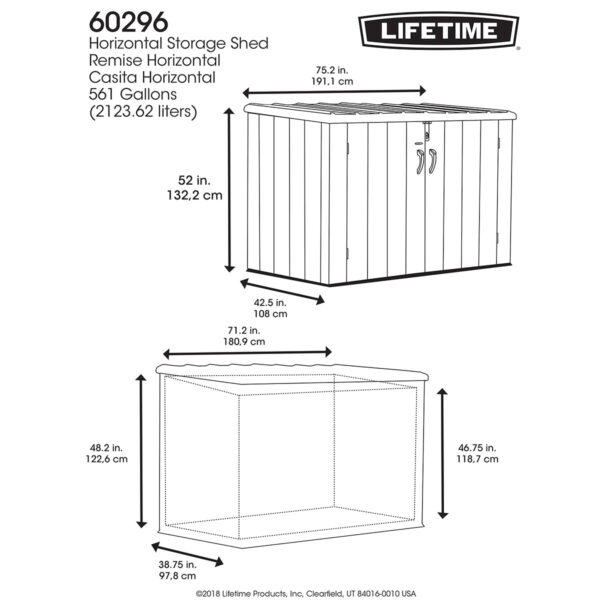 53146f89444d4905bebb09b4e909ee32 LIFETIME 6 x 3.5 ft Heavy Duty Low Plastic Shed Horizontal Storage Box - Desert Sand/White