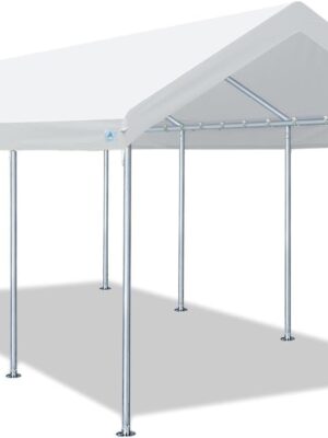 ADVANCE OUTDOOR 10×20 ft Heavy Duty Carport Potable Car Canopy Garage Party Tent Boat Shelter, Adjustable Height from 9.5 ft to 11 ft, Beige