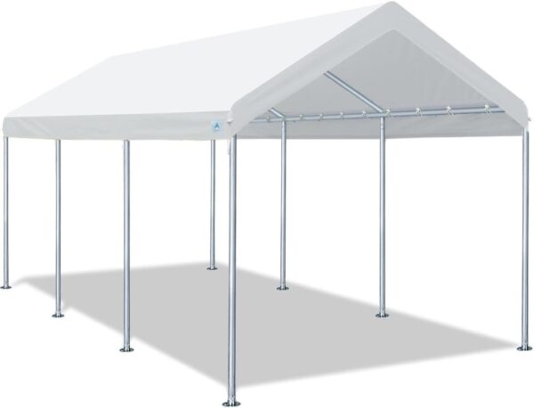 ADVANCE OUTDOOR 10×20 ft Heavy Duty Carport Potable Car Canopy Garage Party Tent Boat Shelter, Adjustable Height from 9.5 ft to 11 ft, Beige