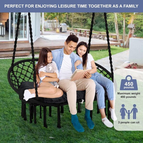 535f0c4826d04f5c9e5d50a268f44dd2 Hammock Chair Macrame Hanging Swing with Cushion,Hanging Cotton Ropes, Metal Frame, 450 lbs Capacity Indoor Outdoor, Patio, Balcony, Living,Deck, Yard, Garden(Double Swing) Beige