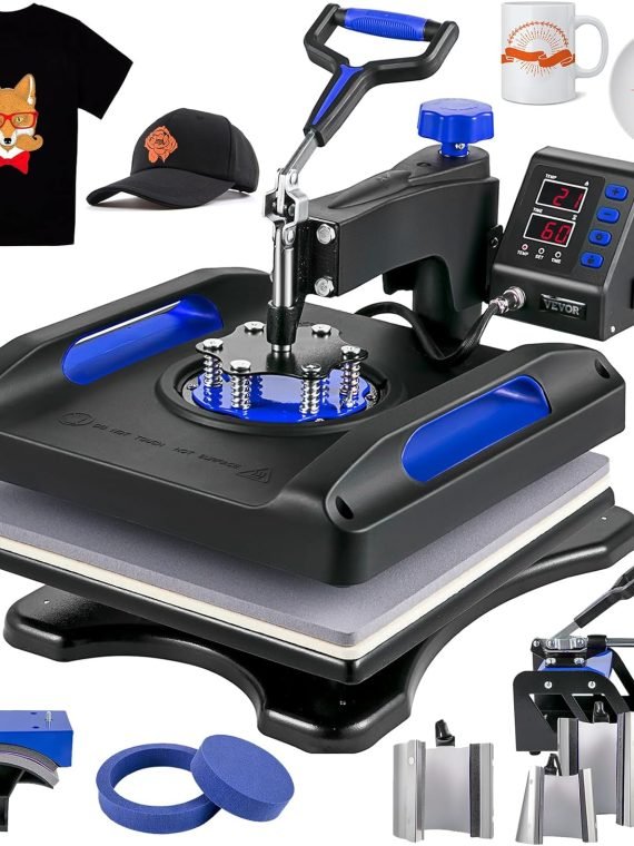 536f9addeb5245c4bc098af05676b8a2 8-in-1 Heat Press Machine, 15×15 Inch, Combo with Tumbler Press, 360° Swing Away, Digital Multifunction for T-Shirts, Mugs, Hats, Plates, Black/White