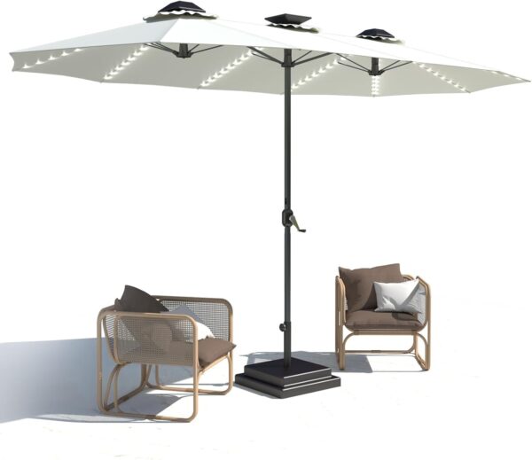 53791b23adf442238255a4fa73c6ef03 15ft Patio Umbrella with Solar Lights, Large Double Umbrella Outdoor, Rectangle 180”x106” Umbrellas with 156 PCS LED Lights and Crank Handle for Backyard Deck Pool Shade in Black(1.9′′ Pole)