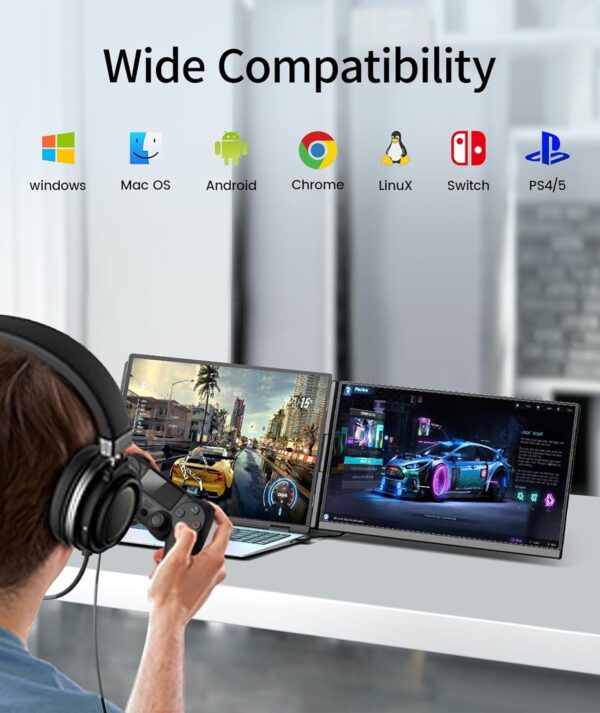 Laptop Screen Extender – 15.6′′ FHD 1080P Portable Monitor for Laptop, Detachable & Plug and Play Dual Laptop Monitor Extender for 13′′-17.3′′ Laptops, Compatible with Wins/Mac/Android/Chrome