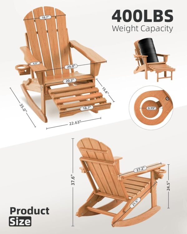 5431369b2cc54e38881bbd9c0544cdd8 Folding Adirondack Rocking Chair,4-in-1 Multifunctional Patio Chair with Retractable Ottoman, Outdoor Chair Wood Texture, Lawn Chair for Porch, Backyard, Pool(Grey)