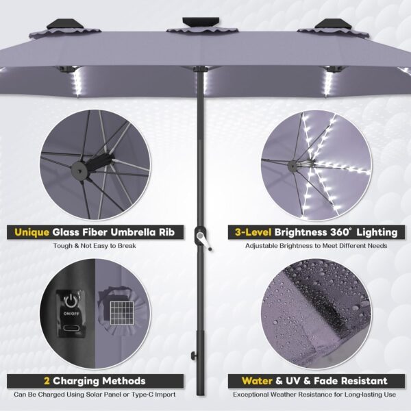 5448c299f998481d8d2fb846a8f0b9a8 15ft Patio Umbrella with Solar Lights, Large Double Umbrella Outdoor, Rectangle 180”x106” Umbrellas with 156 PCS LED Lights and Crank Handle for Backyard Deck Pool Shade in Black(1.9′′ Pole)