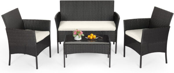 Patio Furniture Set 4 Pieces Outdoor Rattan Chair Wicker Sofa Garden Conversation Bistro Sets for Yard (Brown)