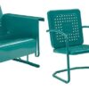 Crosley Furniture Bates Retro Metal Outdoor Loveseat Glider (CO1024-TU) and Arm Chair Set (CO1025-TU), Turquoise Gloss