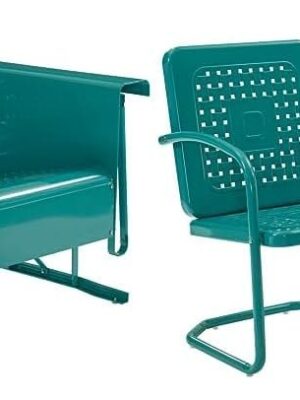 Crosley Furniture Bates Retro Metal Outdoor Loveseat Glider (CO1024-TU) and Arm Chair Set (CO1025-TU), Turquoise Gloss