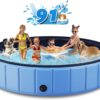 Foldable Dog Swimming Pool, 120′′x20′′ Oversize Collapsable Hard Plastic Potable Bathing Tub for Pet Dog Kiddie Pool Indoor and Outdoor Leakproof PVC Play Pool for Large Dogs Pets Puppy Kids Blue