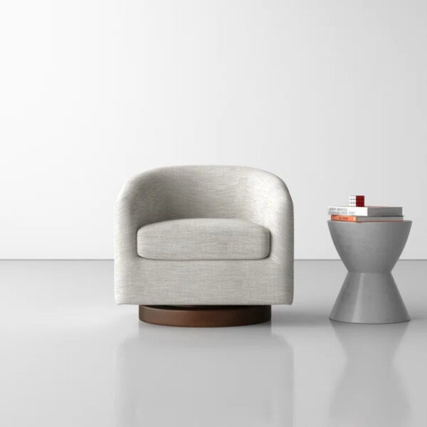 54ccdd0d8f0c439eb2bc70ea5caea1a3 Upholstered Swivel Barrel Chair