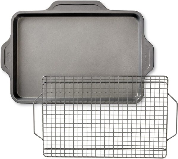 54f7fd17be1d4784a67a85f10d9b6b0f All-Clad Pro-Release Nonstick Bakeware Set 10 Piece Oven Safe 450F Half Sheet, Cookie Sheet, Muffin Pan, Cooling & Baking Rack, Round Cake Pan, Loaf Pan, Baking Pan Grey