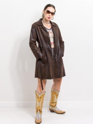 Brown leather trench