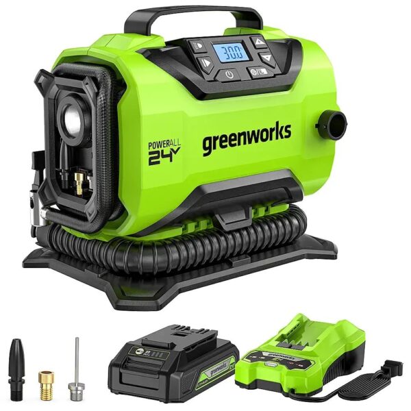 5528769710cf4275b250bfb98eeae892 24 Volt Battery Powered 160-PSI Inflator with 2.0 Ah USB-C Battery & Charger – Green