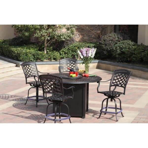 5546e271d6c74e85849bcf04ff3dedb0 Round 4 Person 60 Long Aluminum Bar Height Dining Set with Cushions