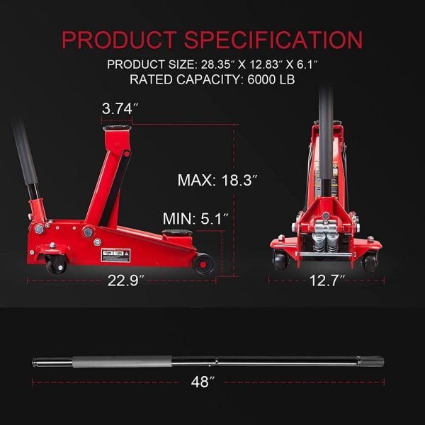 Big Red ATZ729912R 3-Ton Floor Jack with Dual Piston Speedy Lift