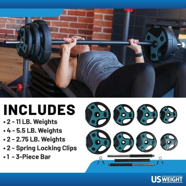 55cf7d0eaa3e4970889a40724110c557 US Weight Barbell Weight Set for Home Gym with 55” padded Bar – Adjustable Weights for Exercise, Lifting, and to Build Muscle