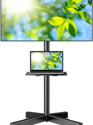 Mobile TV Stand for 23-60 Inch LCD LED Flat/Curved Panel Screen TVs, Tilt TV Cart Holds up to 88Lbs Portable Stand with Laptop Shelf Rolling Floor Max VESA 400x400mm (PSTVMC06)