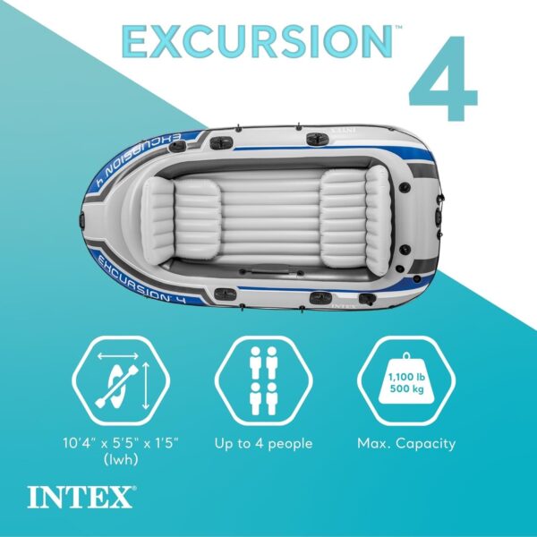 5622d680c18342aeac80734e33e3a146 INTEX Excursion Inflatable Boat Series: Includes Deluxe 54in Boat Oars and High-Output Pump – SuperTough PVC – Adjustable Seats with Backrest – Fishing Rod Holders – Welded Oar Locks