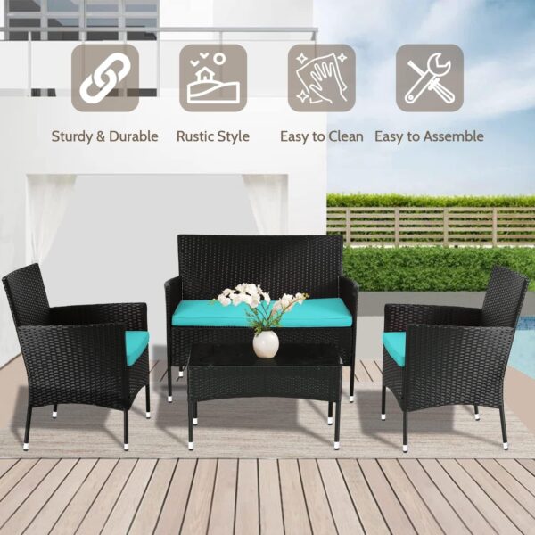 Patio Furniture Set 4 Pieces Outdoor Rattan Chair Wicker Sofa Garden Conversation Bistro Sets for Yard (Brown)
