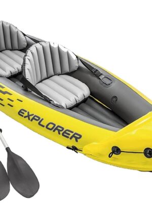 Intex 68307EP Explorer K2 Inflatable Kayak Set: Includes Deluxe 86in Aluminum Oars and High-Output Pump – SuperStrong PVC – Adjustable Seats with Backrest – 2-Person – 400lb Weight Capacity