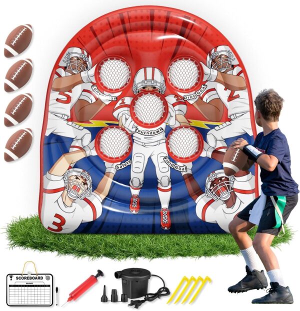 6Ft Football Target Toss Game – Inflatable Football Throwing Target Toy for Kids – Carnival Party Games