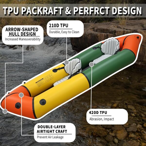 56d931218f5e47abbcc329ee57eb7279 Lightweight Packrafts, TPU Inflatable Kayak for Flat Water Rafting Camping Trip/Fishing/Water Adventures 1 Person/2 Person Packraft, 330lb/660lb Weight Capacity