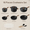 CAROTE 16pcs Pots and Pans Set Non Stick, Nonstick Kitchen Cookware Sets, Black