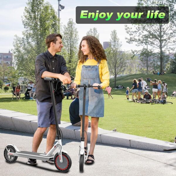 Electric Scooter – 8.5′′ Solid Tires, 350W Motor, Up to 19 MPH and 21-23 Miles Long-Range Portable Foldable Commuting Scooter for Adults with Double Braking System and App