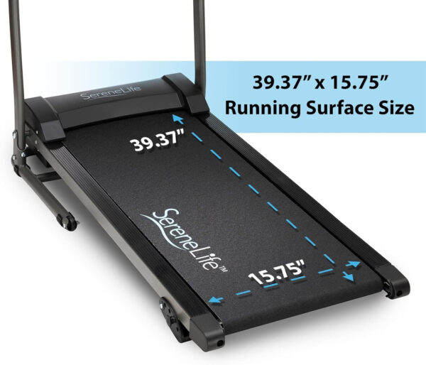 SereneLife Folding Treadmill – Foldable Home Fitness Equipment with LCD for Walking & Running – Cardio Exercise Machine – Preset and Adjustable Programs – Bluetooth Connectivity