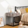 HOOBRO Dog Crate Furniture, Wooden Dog House, Decorative Dog Kennel with Drawer, Indoor Pet Crate End Table for Small Dog, Steel-Tube Puppy Cage, Chew-Proof, Rustic Brown and Black BF01GW03