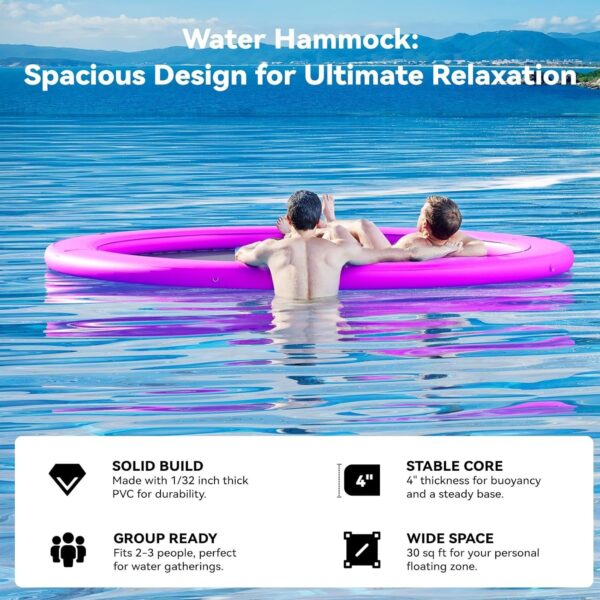 58003c77f2834fda8d3e60bcf8b936bf Round Inflatable Floating Dock, Sunchill Float Ring, Hammock Tanning Pool with 4in Woven Fabric, Manual Pump for 1-2 Min Quick Inflate/Deflate, Fits 2-8, Ideal for Lakes, Pools, Oceans