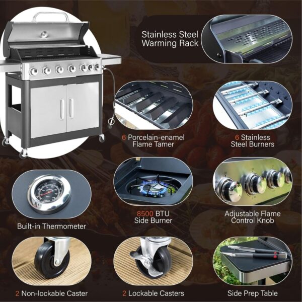 Burner Gas grill with side burner and enameled cast iron grille 42,000BTU outdoor cooking stainless steel propane grill Garden grill